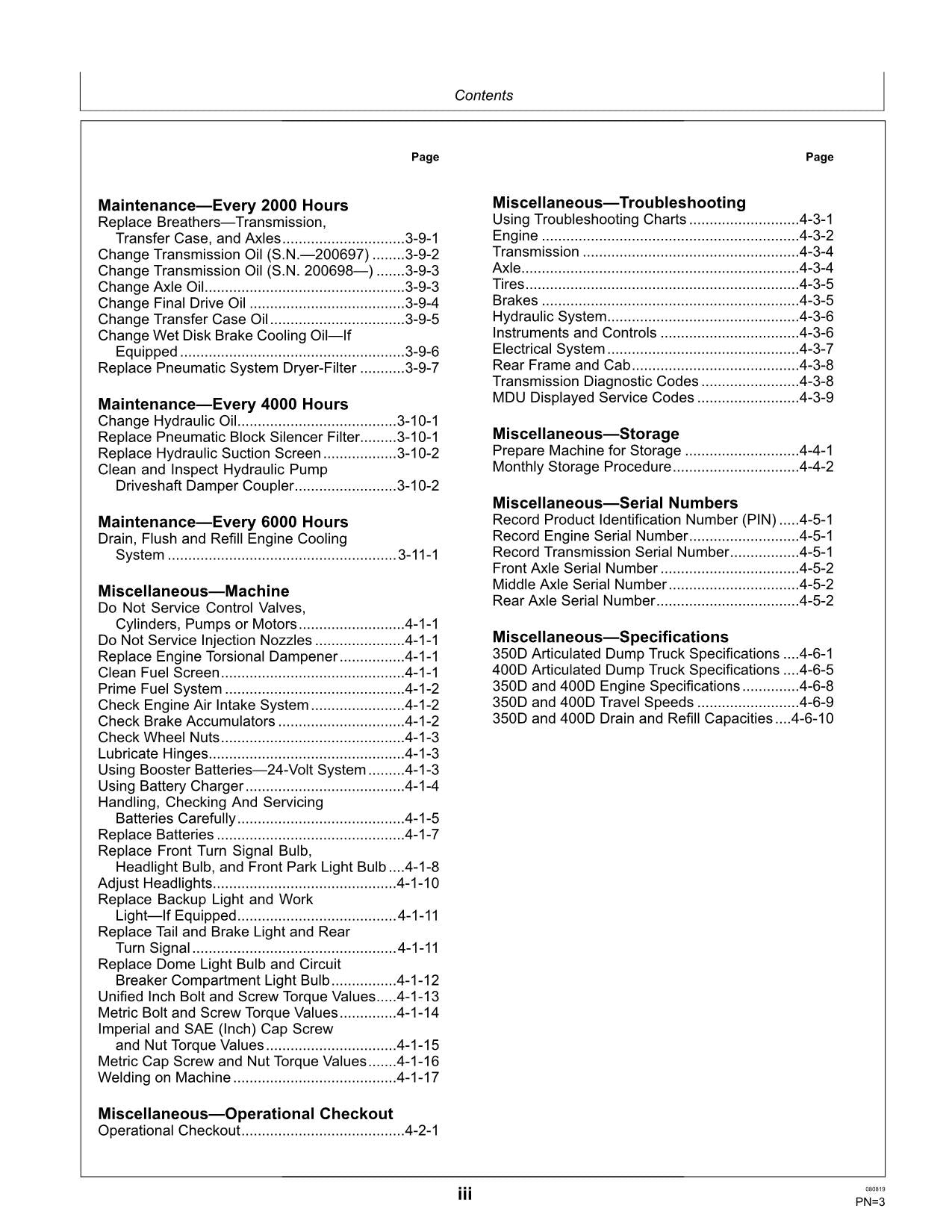 JOHN DEERE 350D 400D MULDENKIPPER WARTUNGS-BETRIEBSHANDBUCH #2