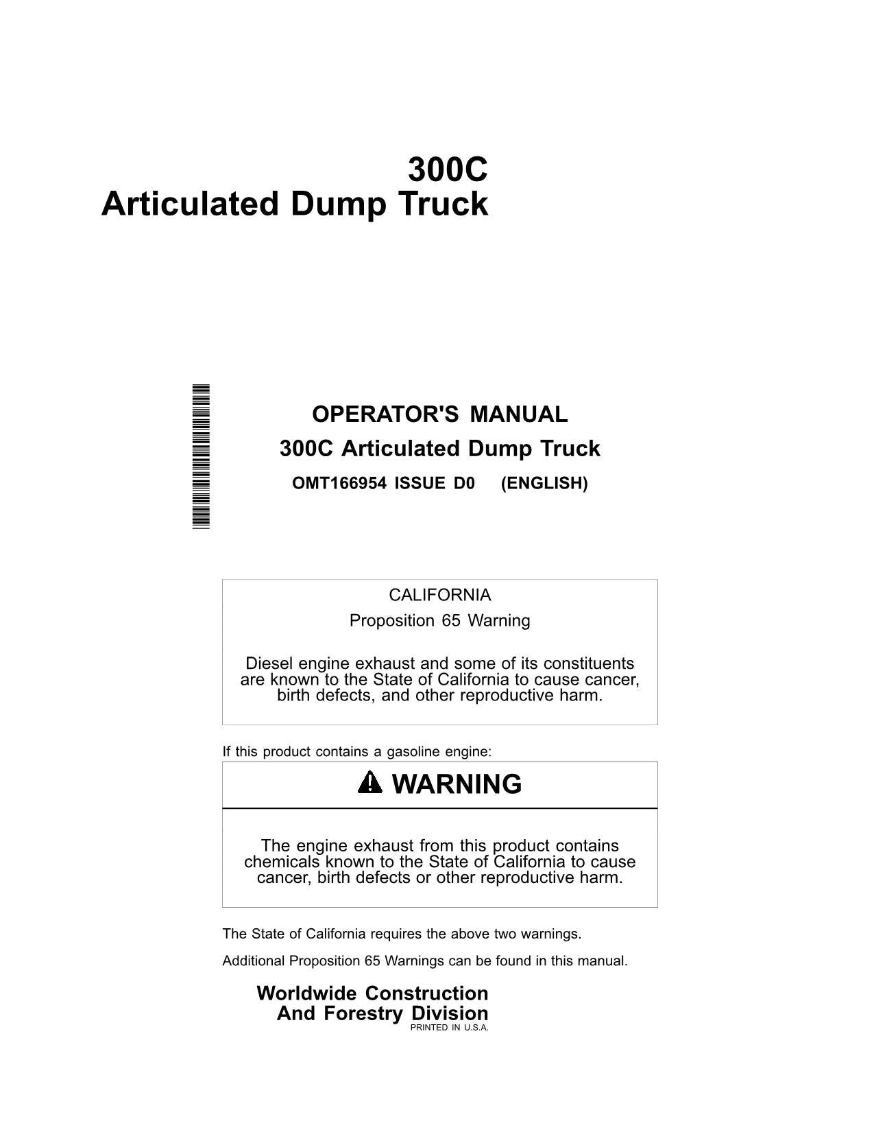 JOHN DEERE 300C MULDENKIPPER - WARTUNGS- UND BETRIEBSANLEITUNG