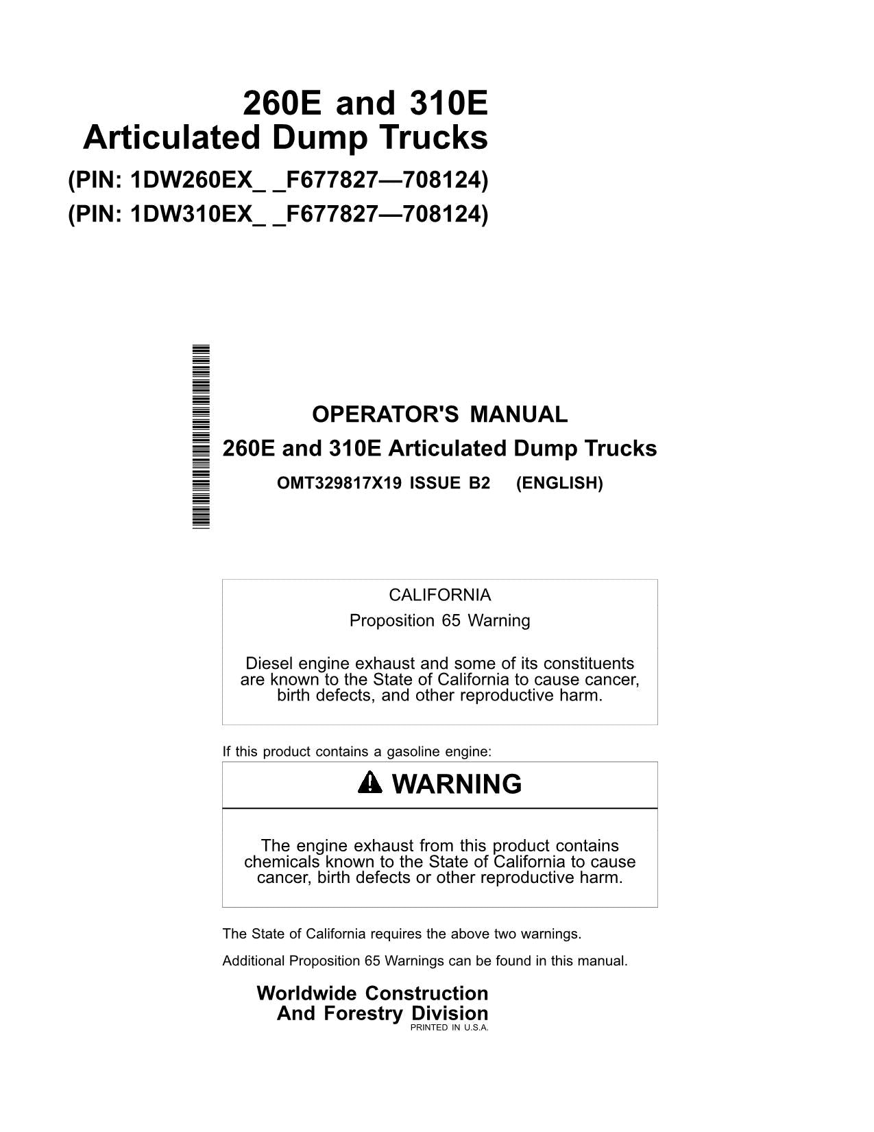 JOHN DEERE 260E 310E MULDENKIPPER WARTUNGS-BETRIEBSHANDBUCH #1