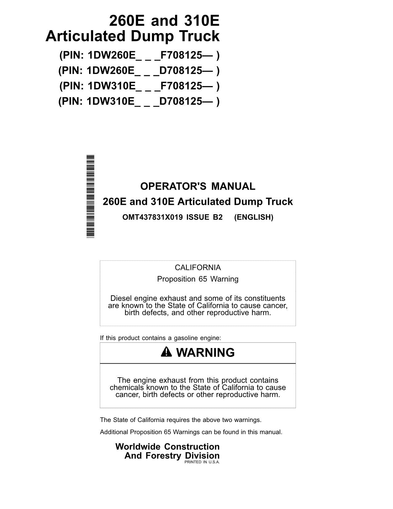 JOHN DEERE 260E 310E MULDENKIPPER WARTUNGS-BETRIEBSHANDBUCH #3