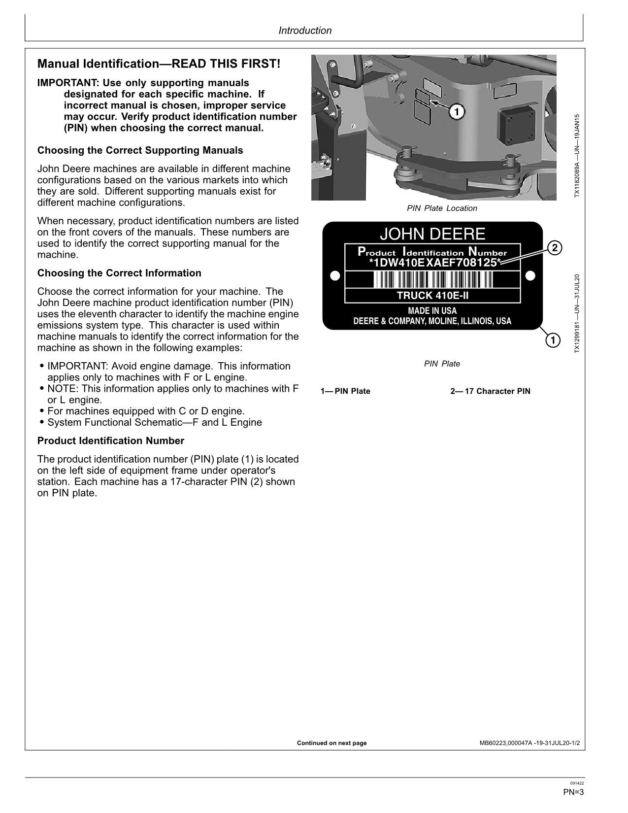 JOHN DEERE 410E II 460E II MULDENKIPPER WARTUNGS-BETRIEBSHANDBUCH