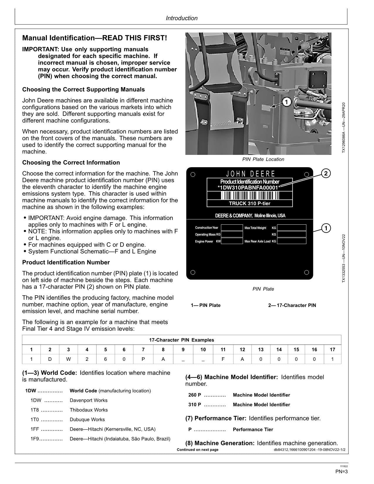 JOHN DEERE 260P 310P DUMP TRUCK MAINTENANCE OPERATORS MANUAL