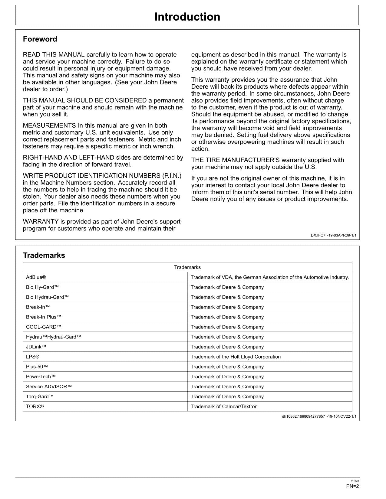 JOHN DEERE 410P 460P DUMP TRUCK OPERATORS MANUAL