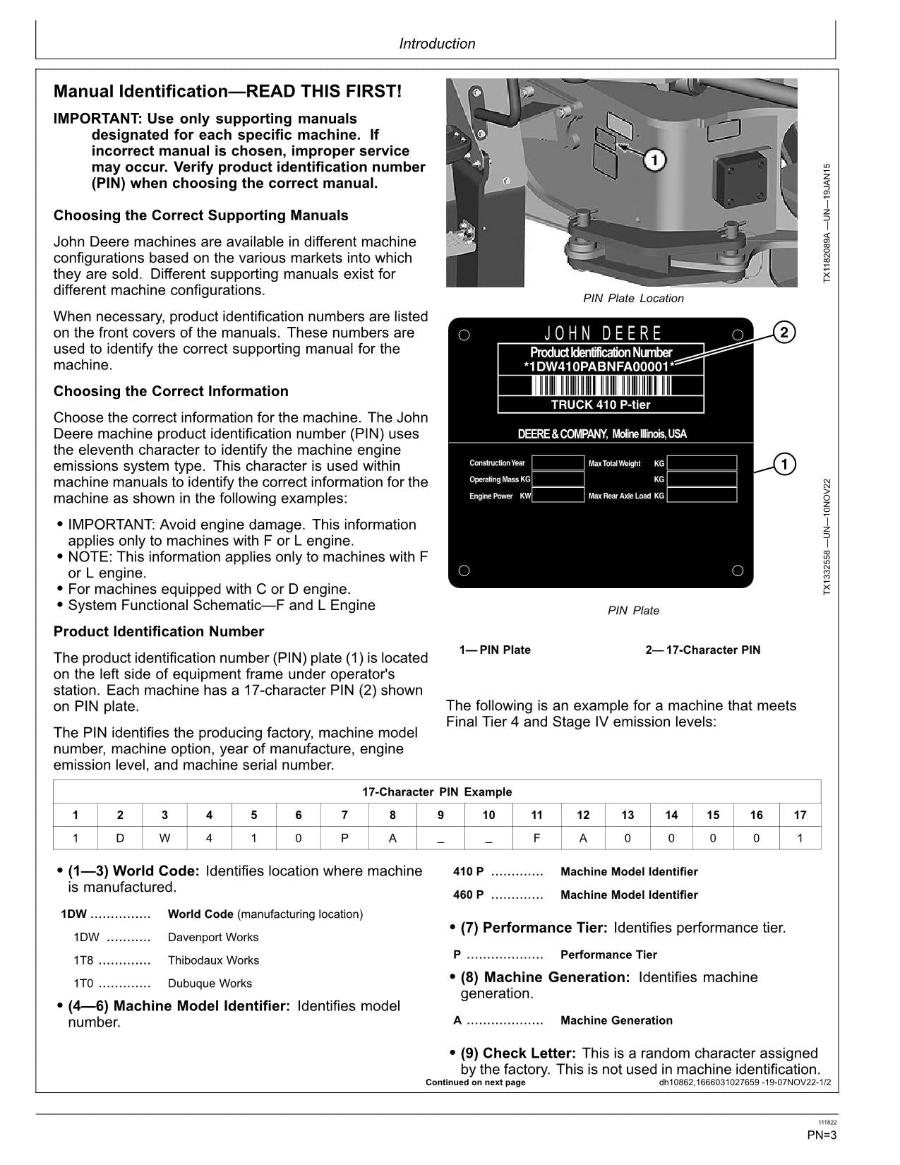 JOHN DEERE 410P 460P MULDENKIPPER-BETRIEBSHANDBUCH