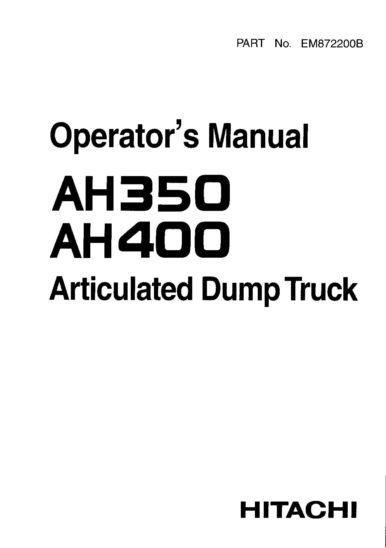 HITACHI AH350 AH400 DUMP TRUCK MAINTENANCE OPERATORS MANUAL