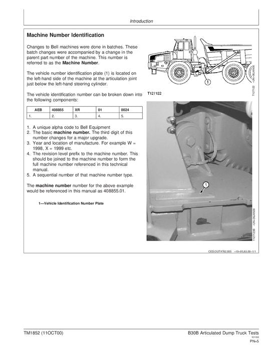 JOHN DEERE BELL B30B MULDENKIPPER - BETRIEBSTEST-SERVICEHANDBUCH