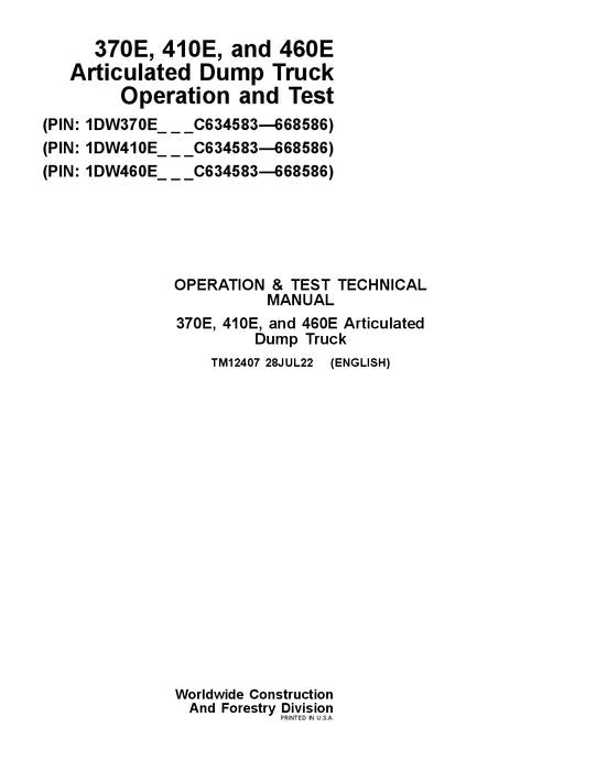 JOHN DEERE 370E 410E 460E DUMP TRUCK OPERATION TEST SERVICE MANUAL #1