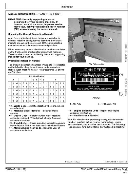 JOHN DEERE 370E 410E 460E Muldenkipper - Betriebstest - Servicehandbuch Nr. 1