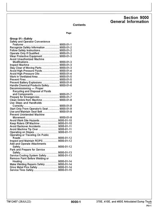 JOHN DEERE 370E 410E 460E Muldenkipper - Betriebstest - Servicehandbuch Nr. 1