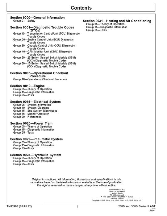 JOHN DEERE 250D 300D SERII DUMP TRUCK OPERATION TEST SERVICE MANUAL C642001-