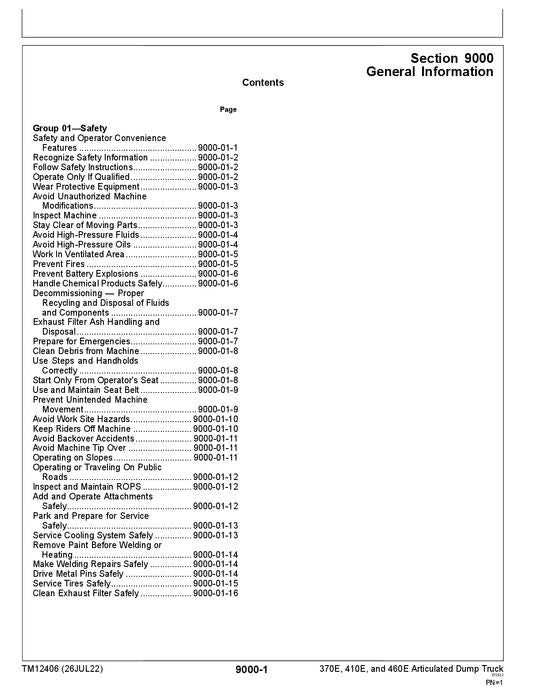 JOHN DEERE 370E 410E 460E Muldenkipper - Betriebstest - Servicehandbuch Nr. 2