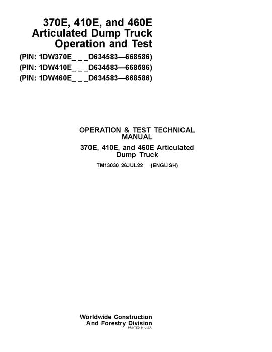 JOHN DEERE 370E 410E 460E Muldenkipper - Betriebstest - Servicehandbuch Nr. 3