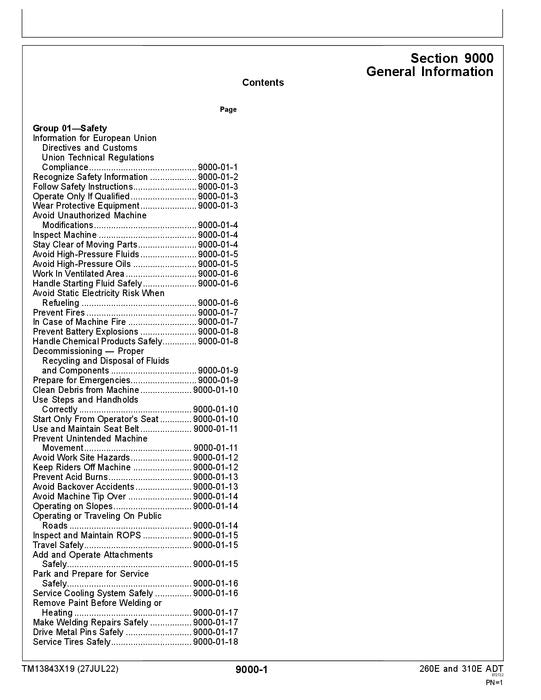 JOHN DEERE 260E 310E Muldenkipper - Betriebstest - Servicehandbuch Nr. 1