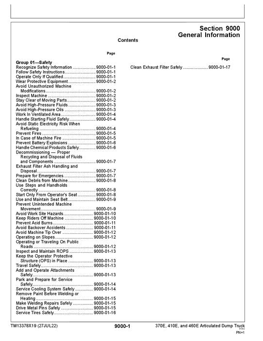 JOHN DEERE 370E 410E 460E Muldenkipper - Betriebstest - Servicehandbuch Nr. 4