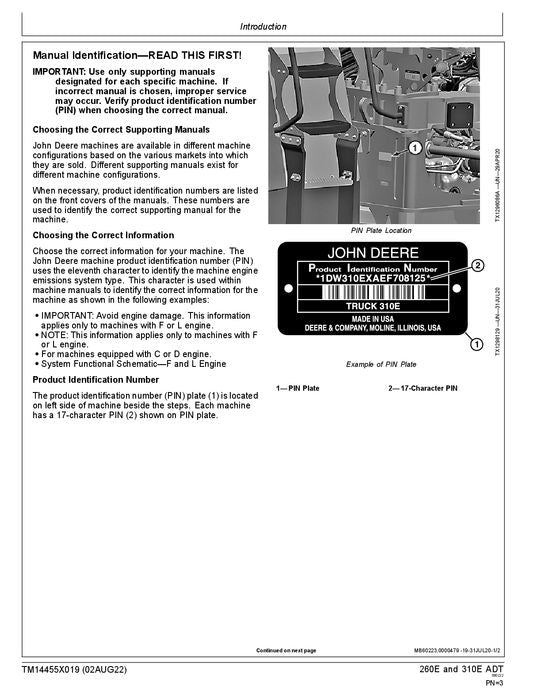 JOHN DEERE 260E 310E DUMP TRUCK OPERATION TEST SERVICE MANUAL #3