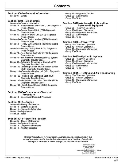 JOHN DEERE 410E-II 460E-II DUMP TRUCK OPERATION TEST SERVICE MANUAL #1