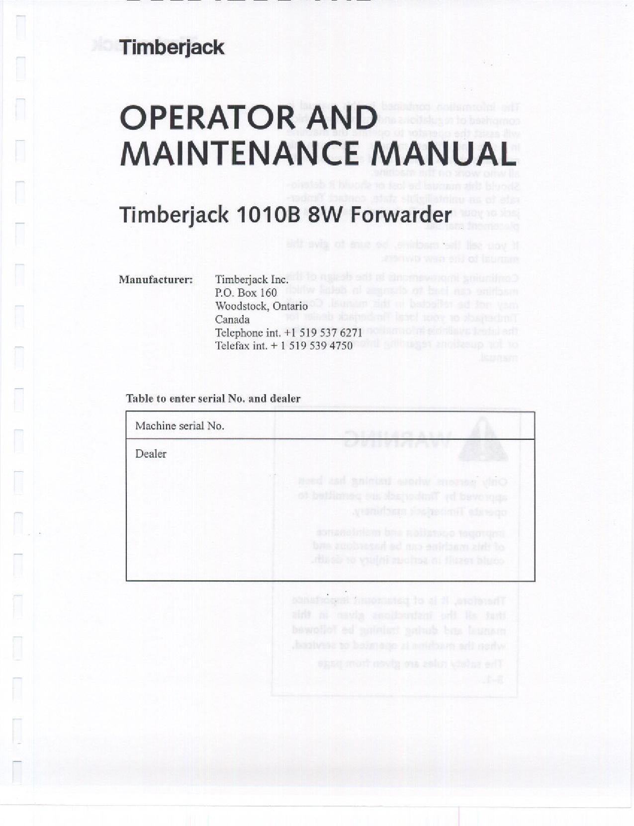 JOHN DEERE 1010B FORWARDER-BETRIEBSHANDBUCH NR. 1