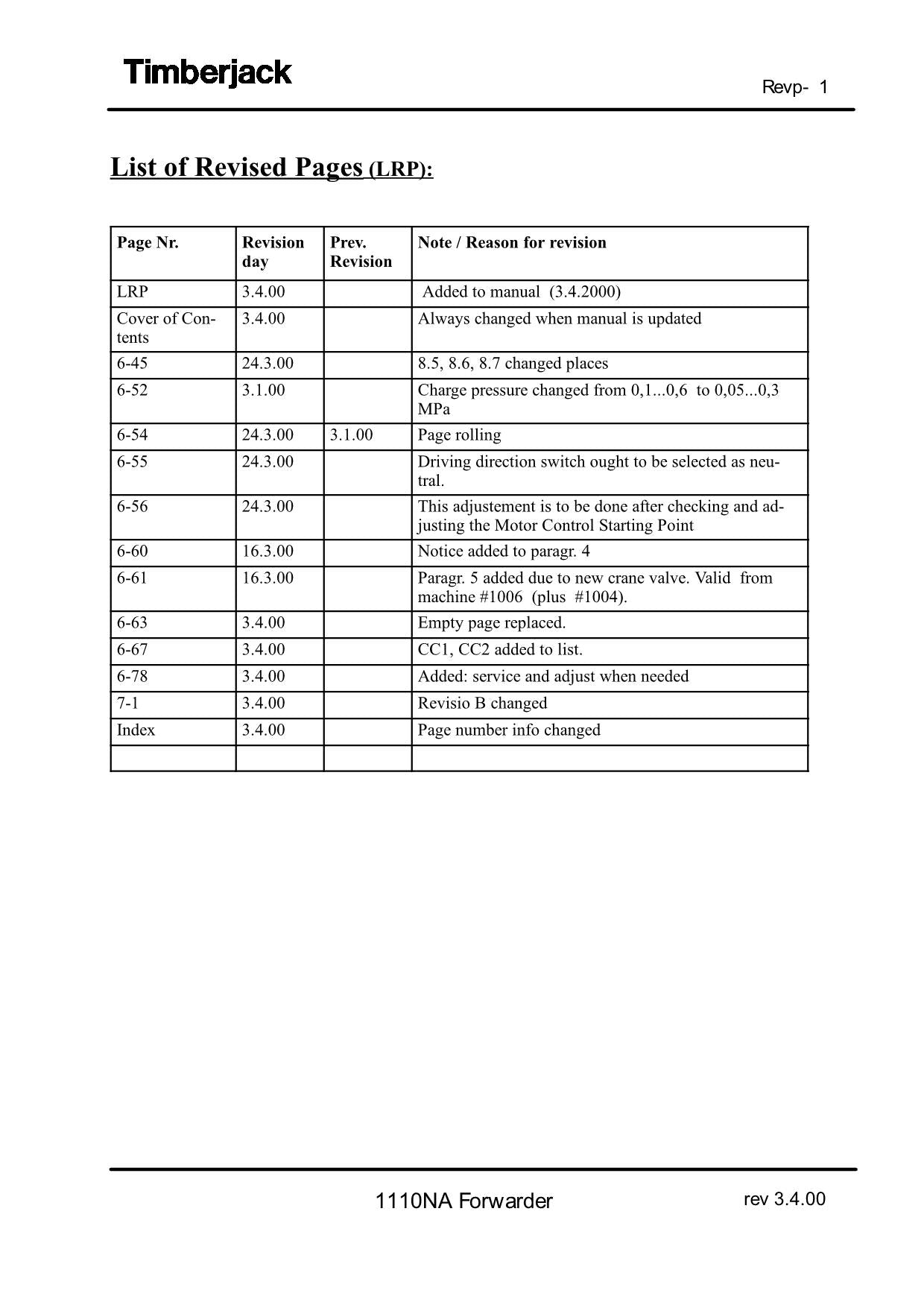 JOHN DEERE 1110NA FORWARDER-BETRIEBSHANDBUCH NR. 1