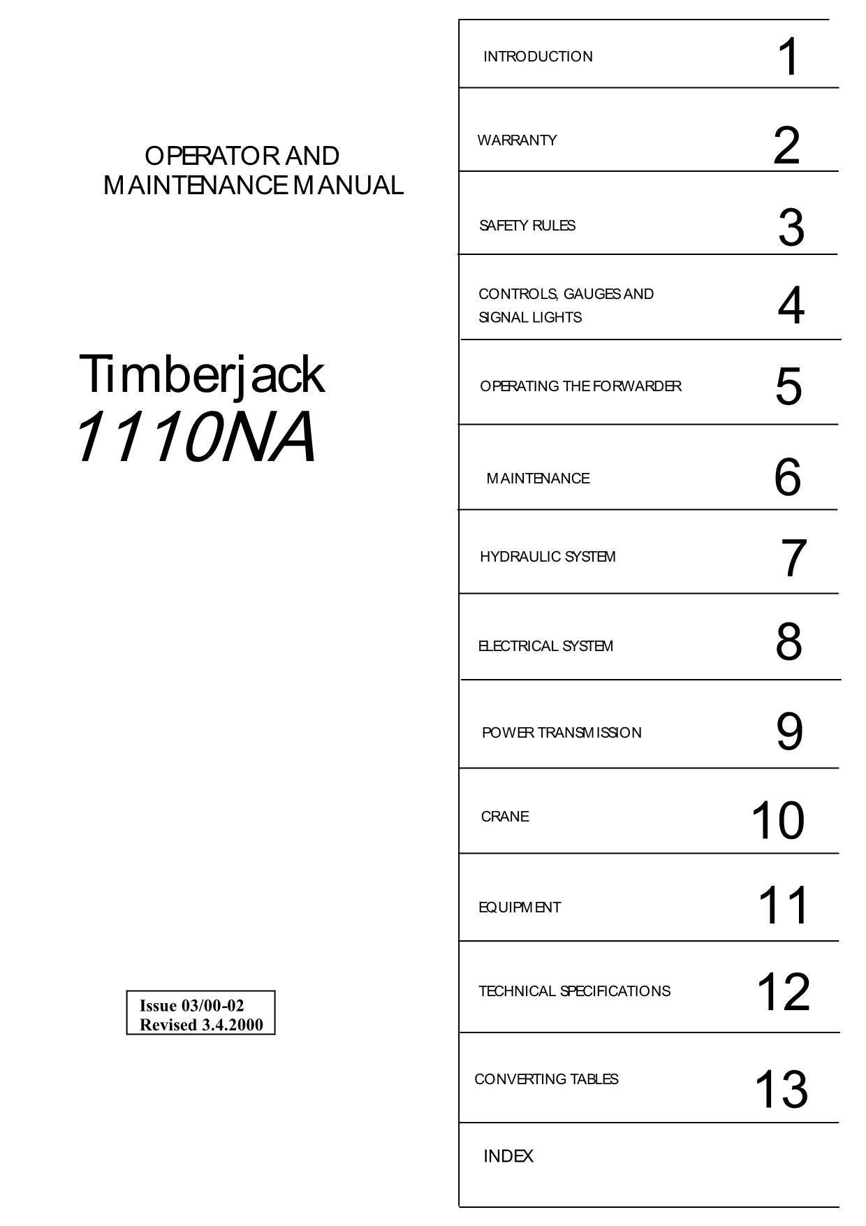 JOHN DEERE 1110NA FORWARDER-BETRIEBSHANDBUCH NR. 1