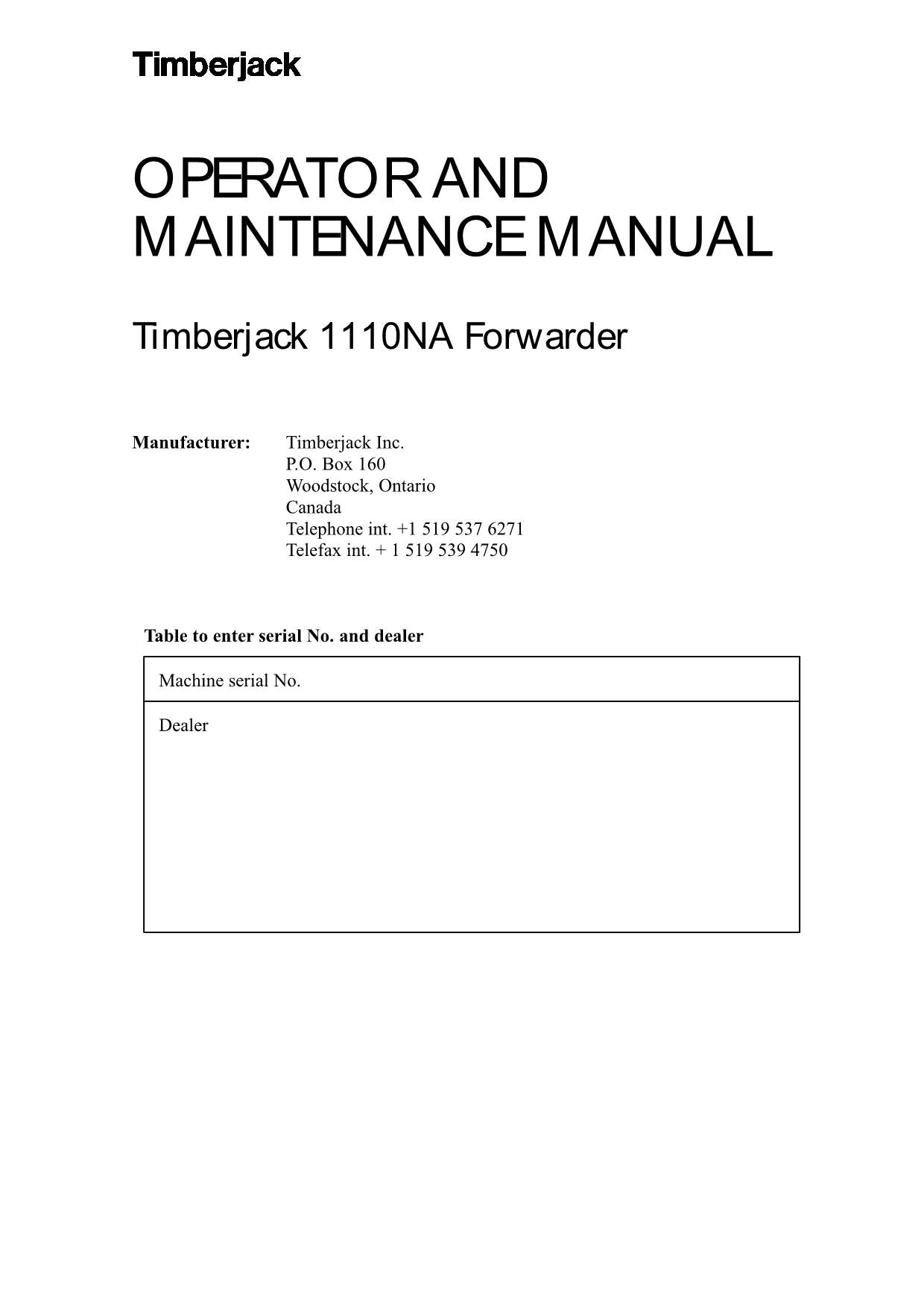 JOHN DEERE 1110NA FORWARDER-BETRIEBSHANDBUCH NR. 1