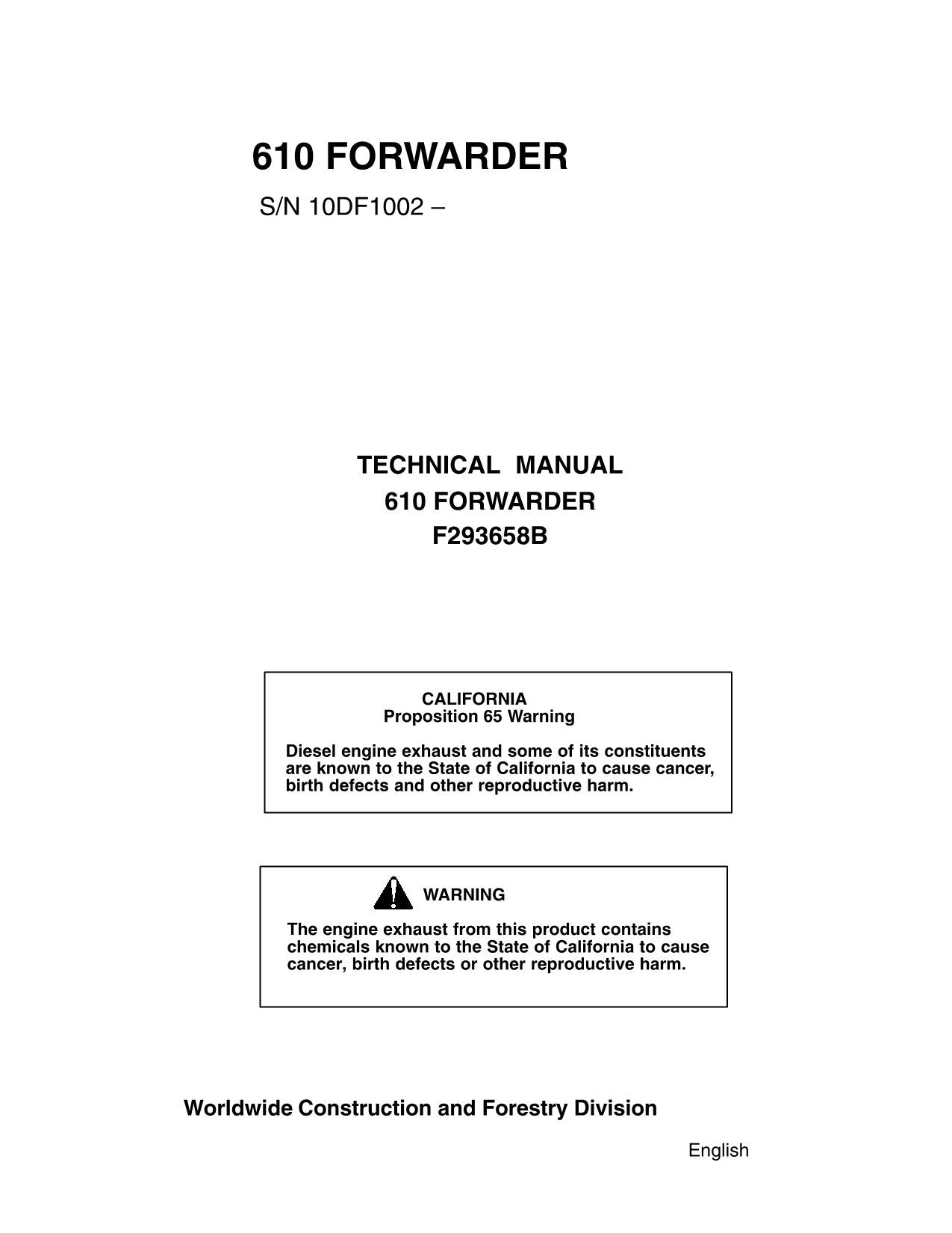 JOHN DEERE 610 FORWARDER OPERATORS MANUAL #4