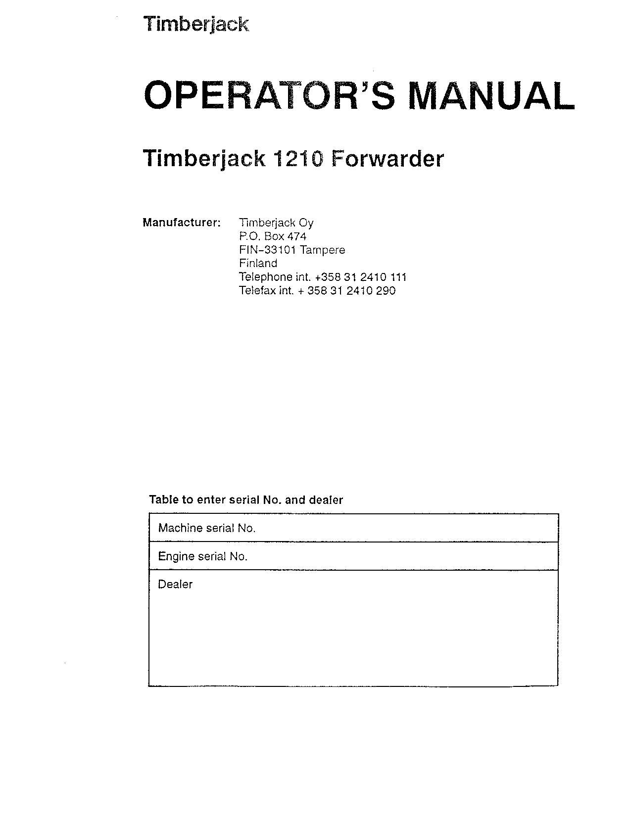 JOHN DEERE 1210 FORWARDER OPERATORS MANUAL #2