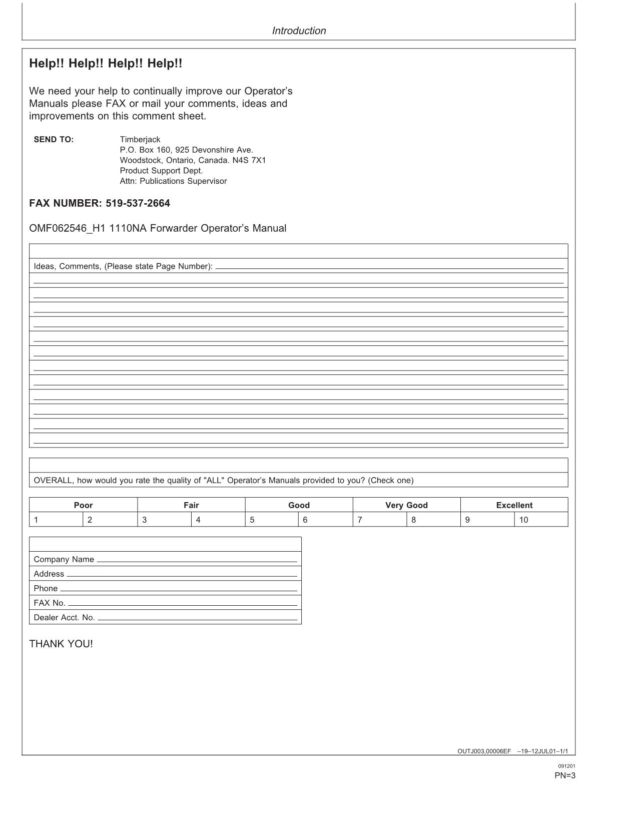 JOHN DEERE 1110NA FORWARDER OPERATORS MANUAL #2