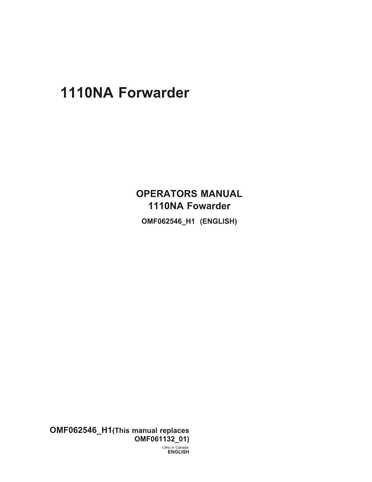 JOHN DEERE 1110NA FORWARDER OPERATORS MANUAL #2