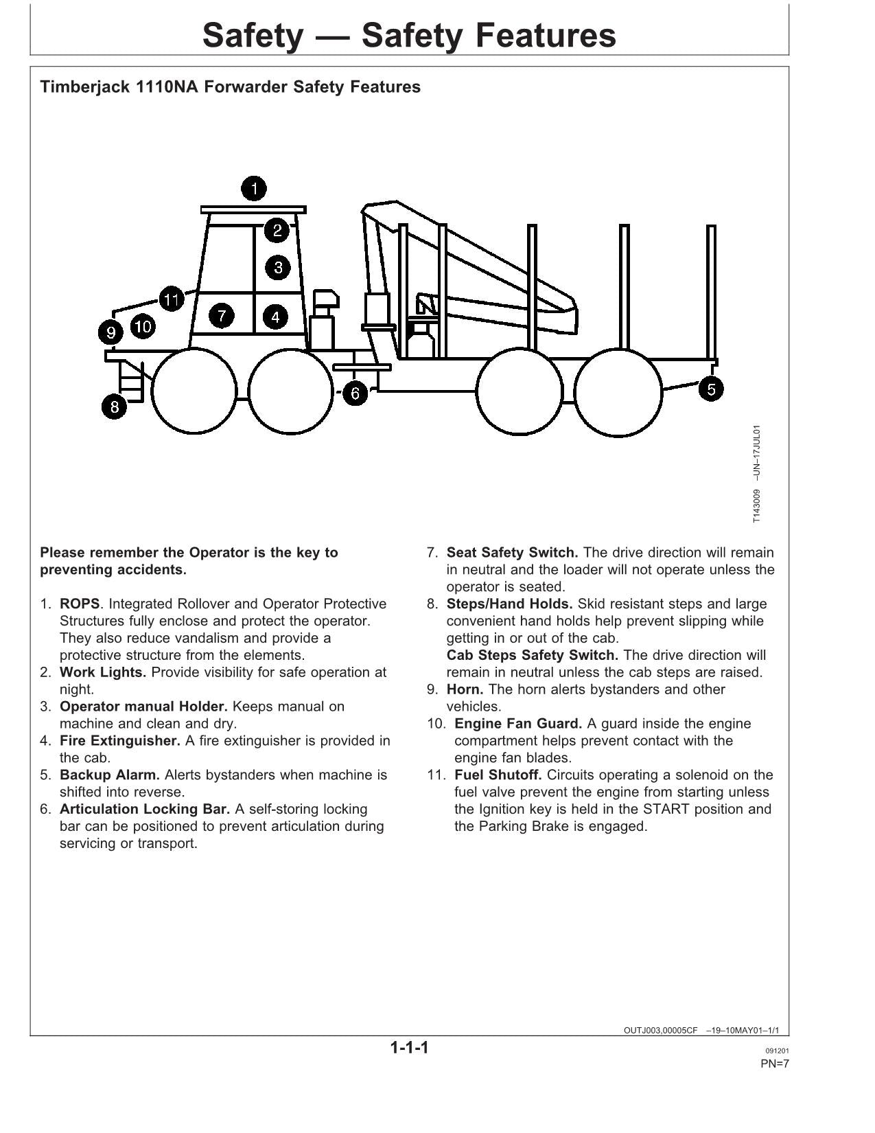 JOHN DEERE 1110NA FORWARDER OPERATORS MANUAL #2