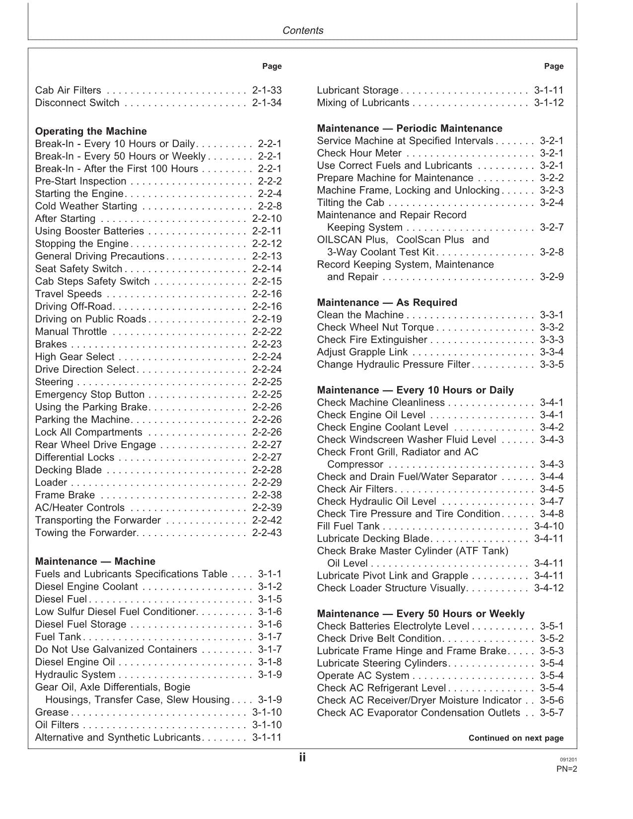 JOHN DEERE 1110NA FORWARDER OPERATORS MANUAL #2