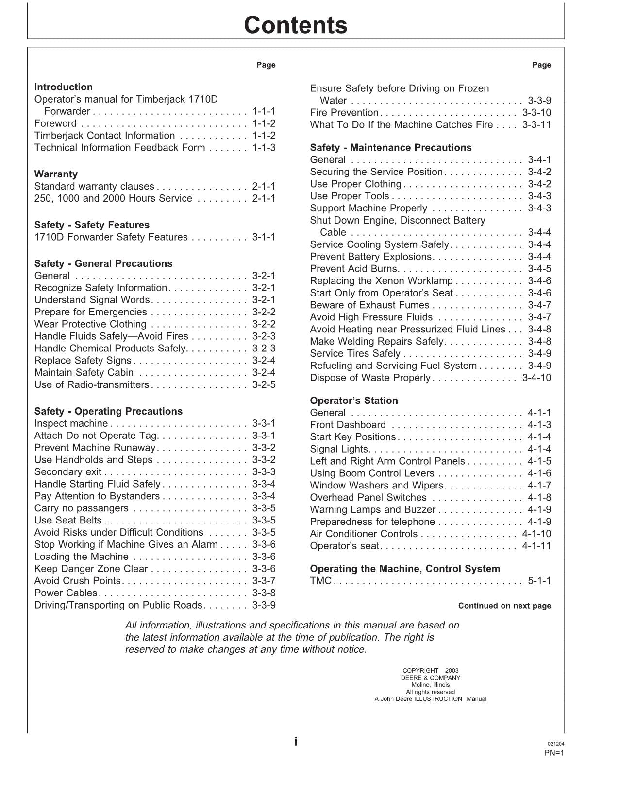 JOHN DEERE 1710D FORWARDER OPERATORS MANUAL #1