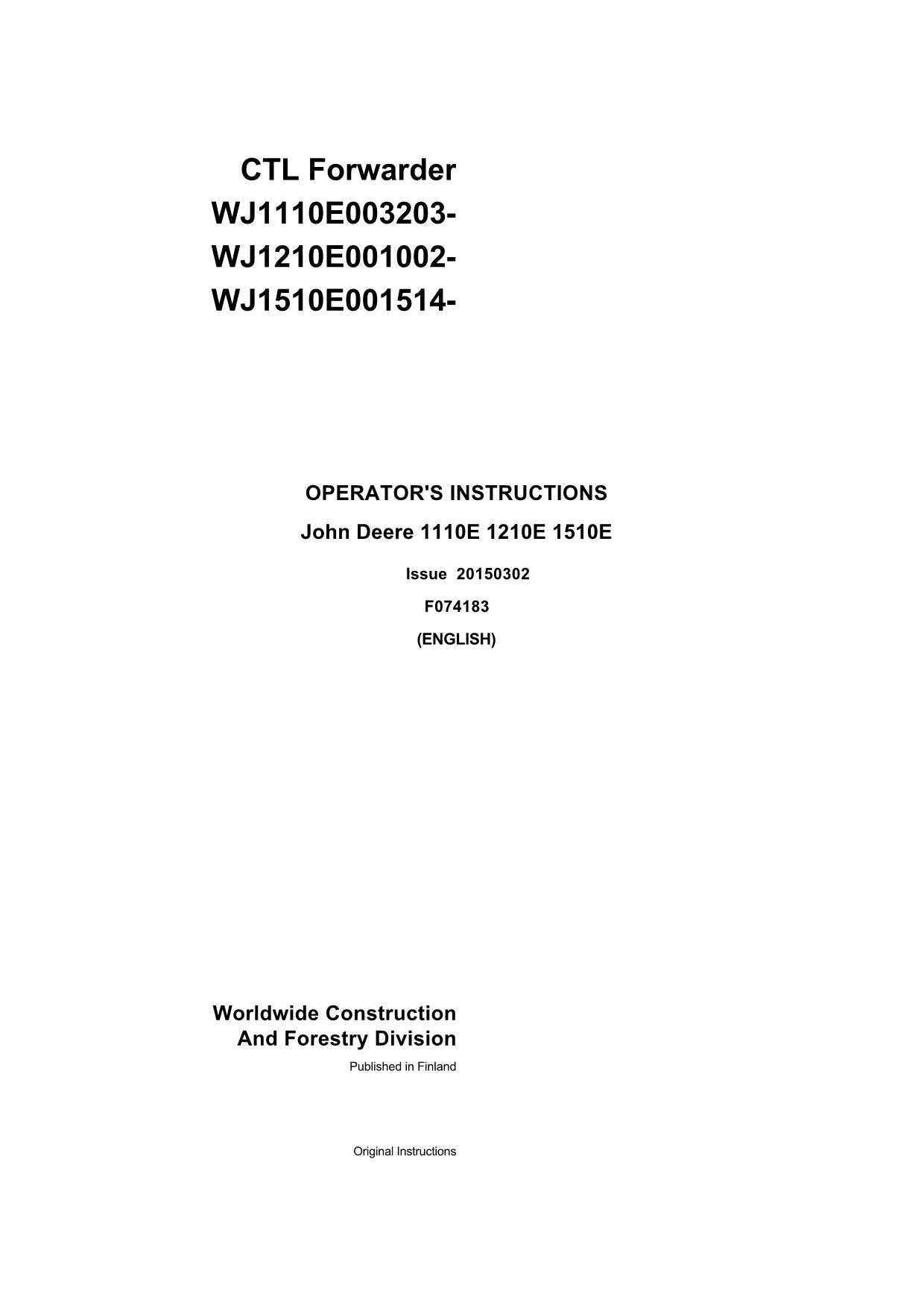 MANUEL D'UTILISATION DU TRANSPORTEUR JOHN DEERE 1110E T3 1210E T3 1510E T3