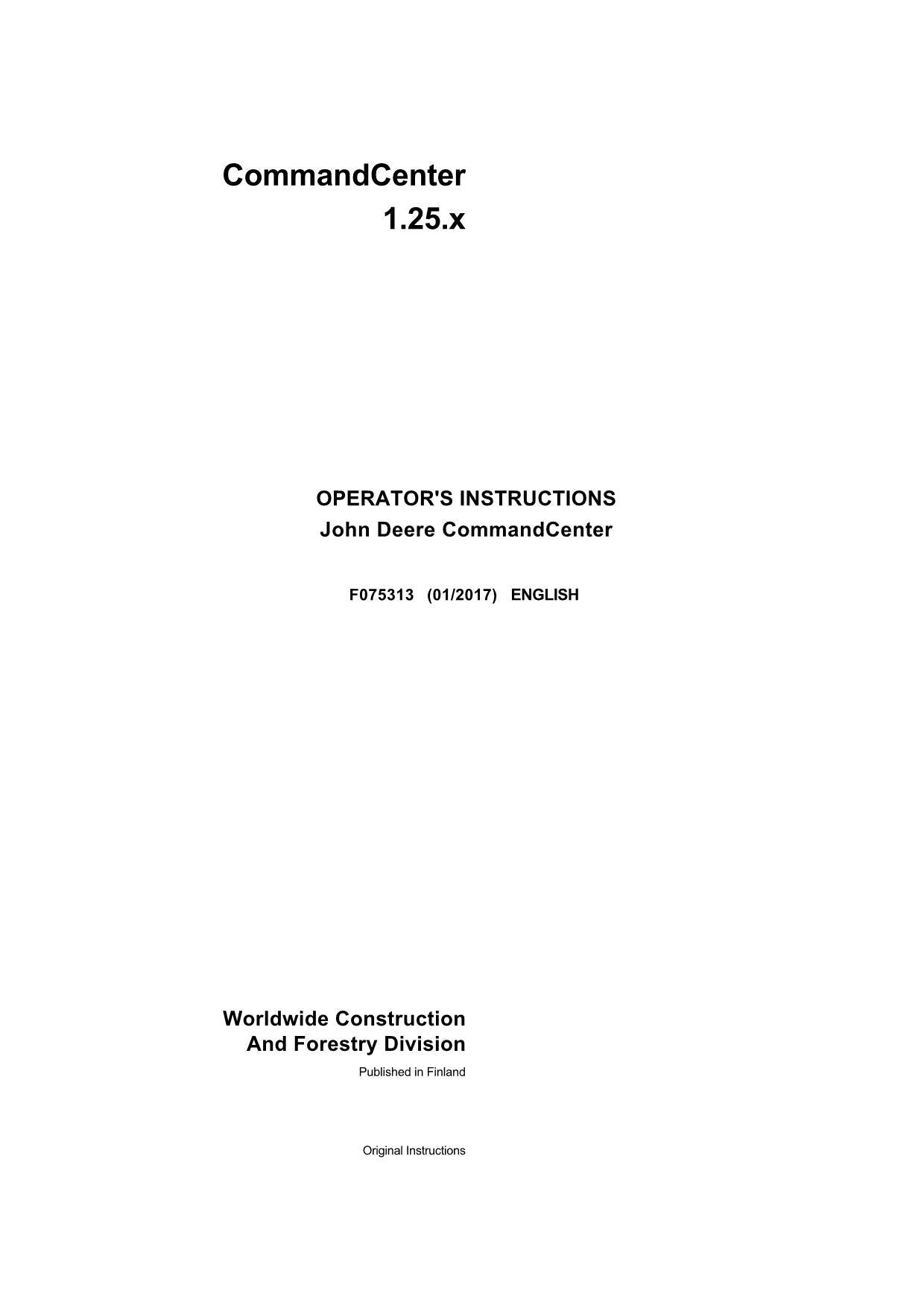 JOHN DEERE COMMANDCENTER 1010E 1110E 1210E 1510E  FORWARDER OPERATORS MANUAL