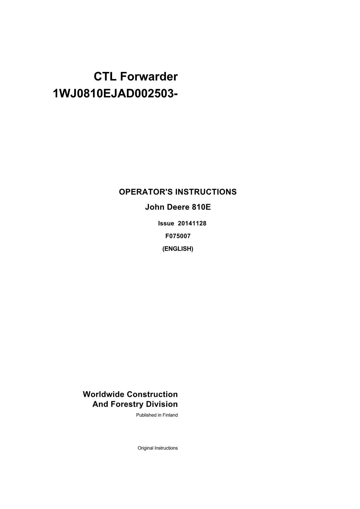 JOHN DEERE 810E T3 FORWARDER OPERATORS MANUAL #2