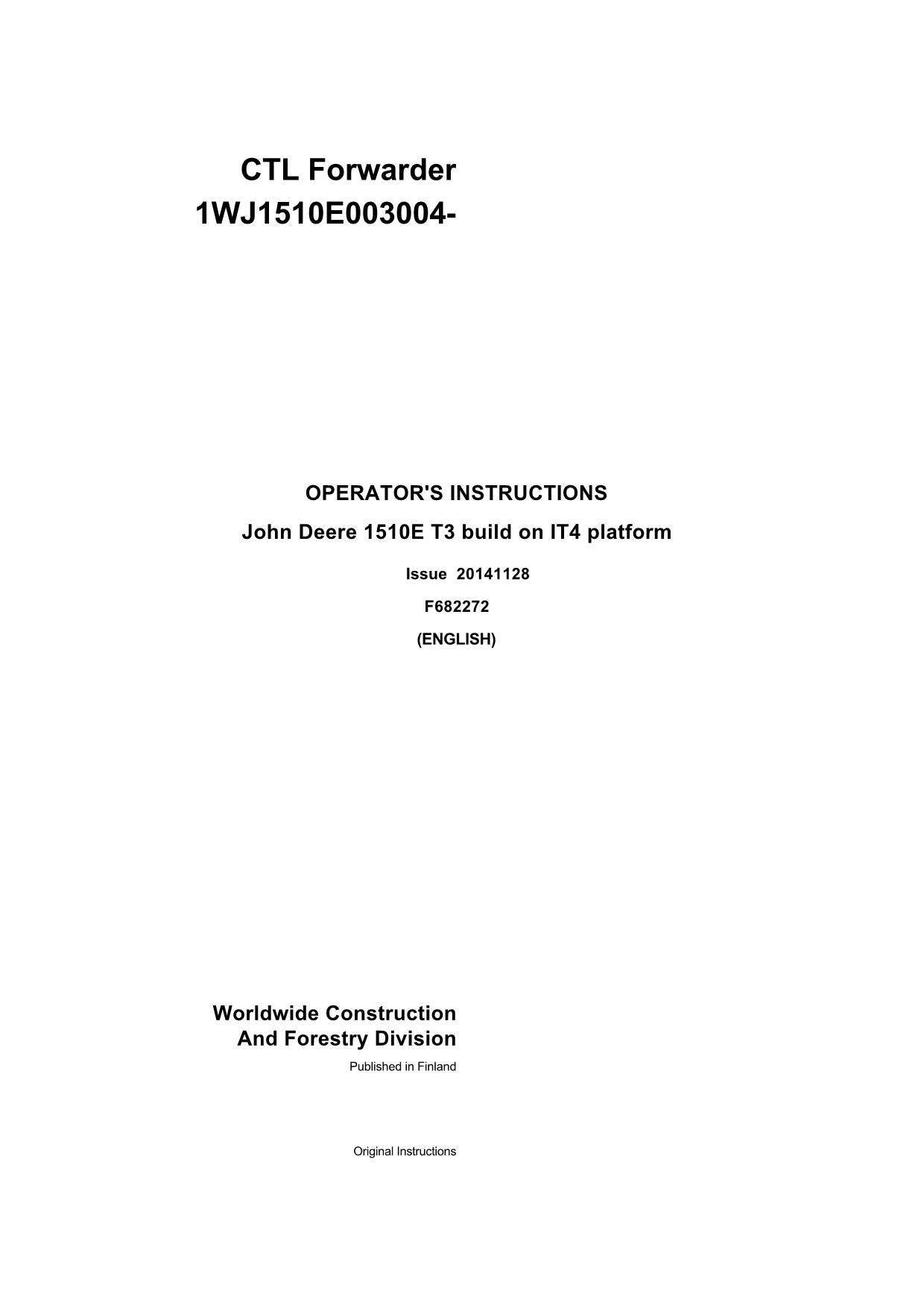 JOHN DEERE 1510E IT4 T3 FORWARDER OPERATORS MANUAL #2