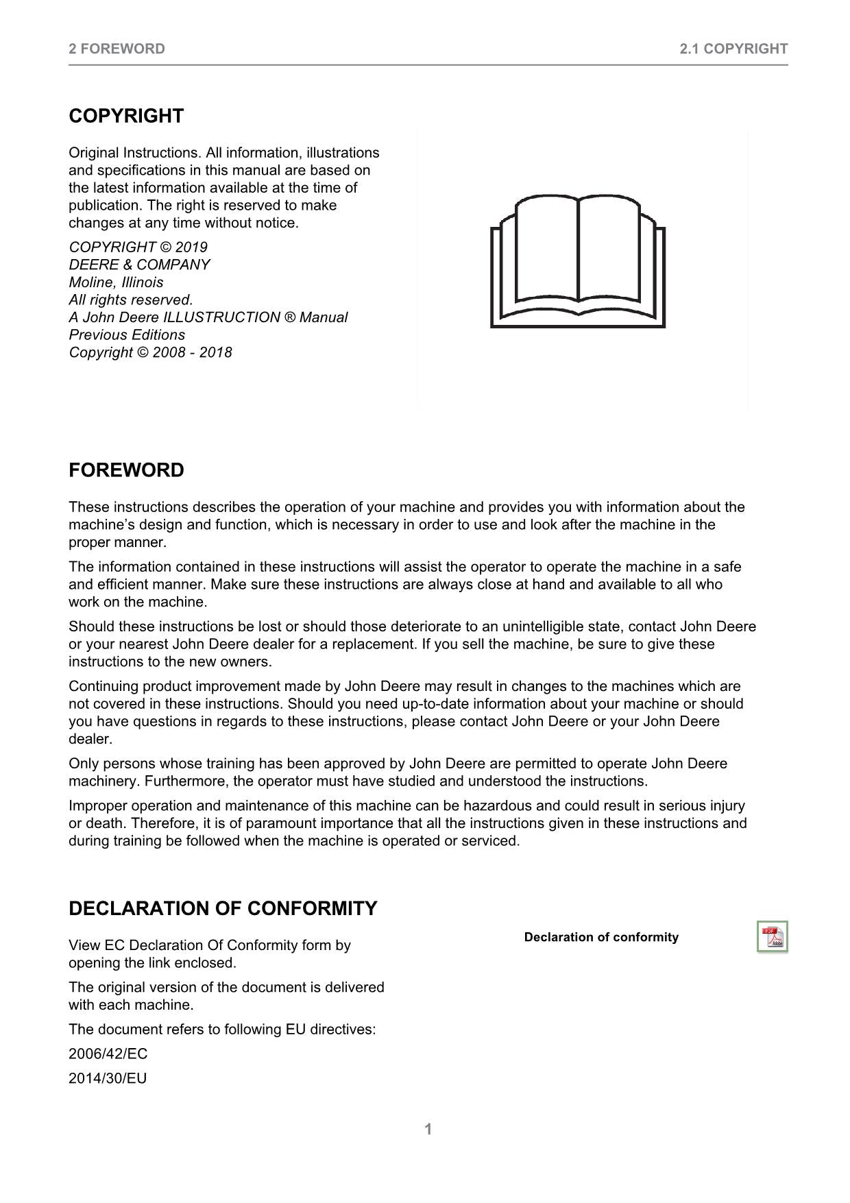 JOHN DEERE 1910E T3 FFC FORWARDER OPERATORS MANUAL F684858