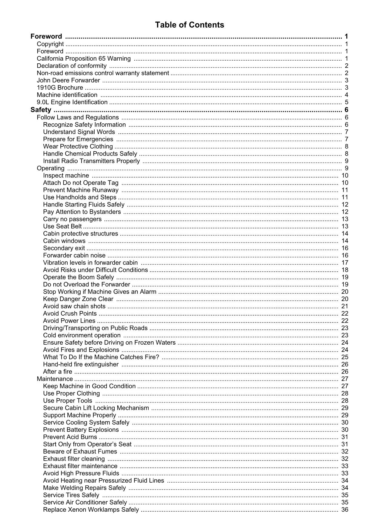 JOHN DEERE 1910G FORWARDER-BETRIEBSHANDBUCH NR. 3