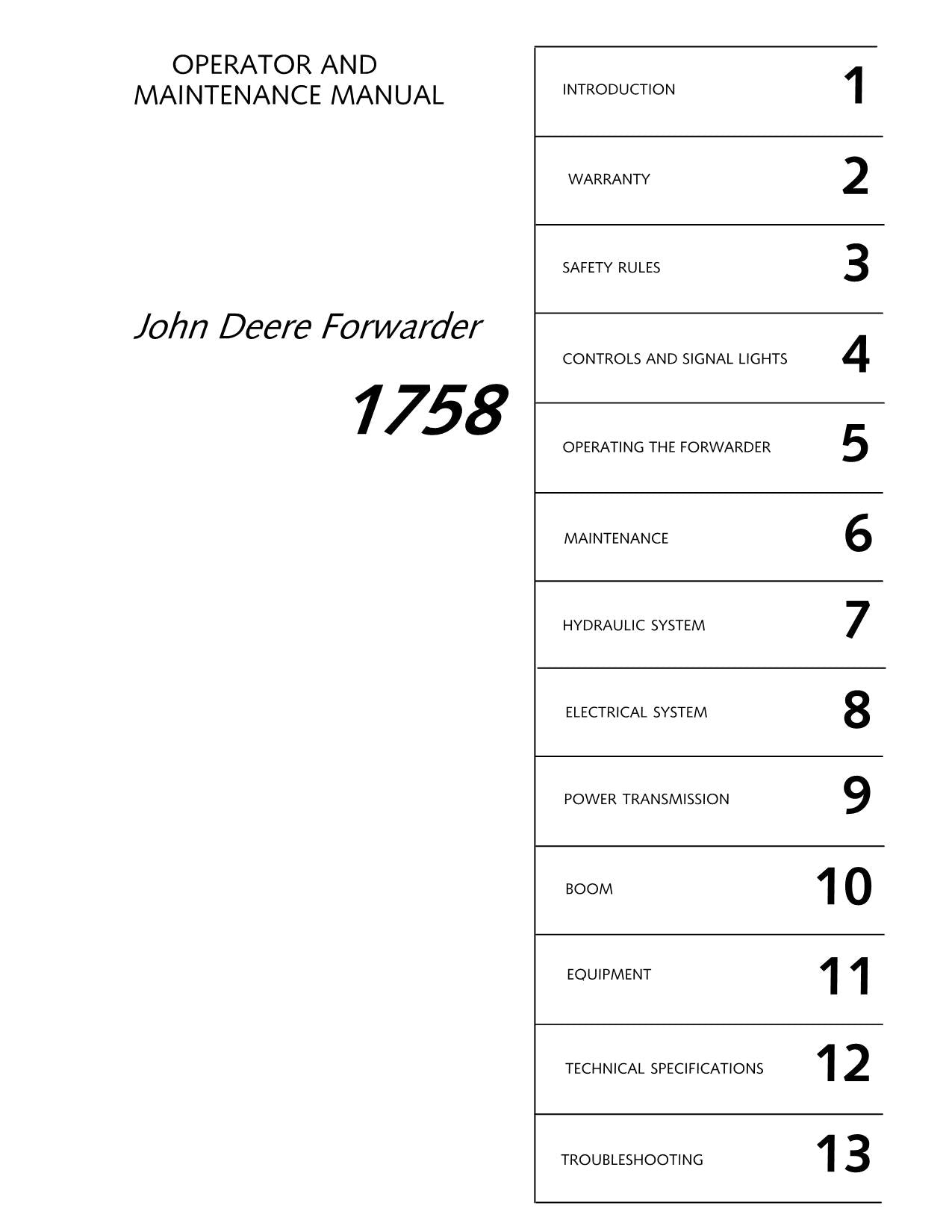 JOHN DEERE 1758 FORWARDER OPERATORS MANUAL