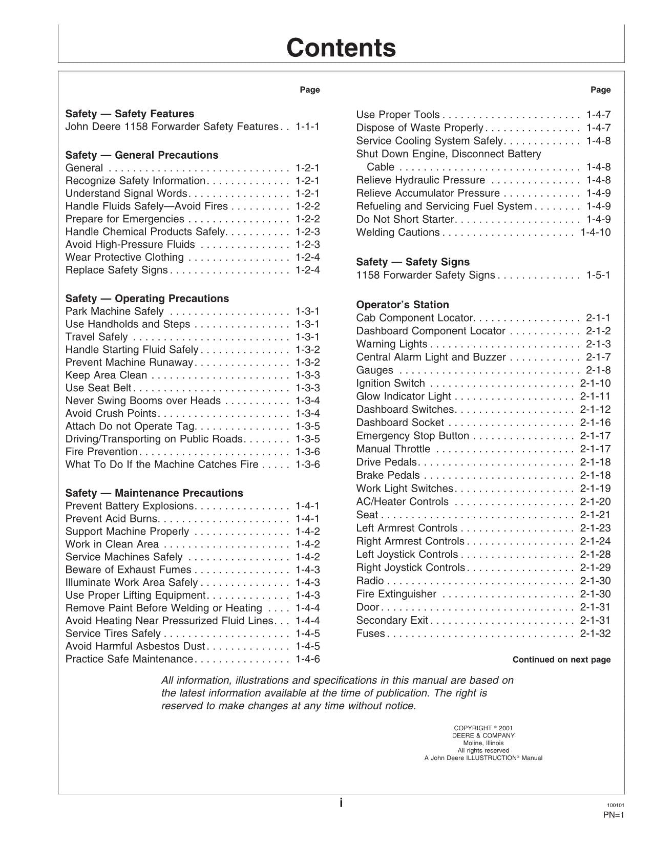 JOHN DEERE 1158 FORWARDER OPERATORS MANUAL