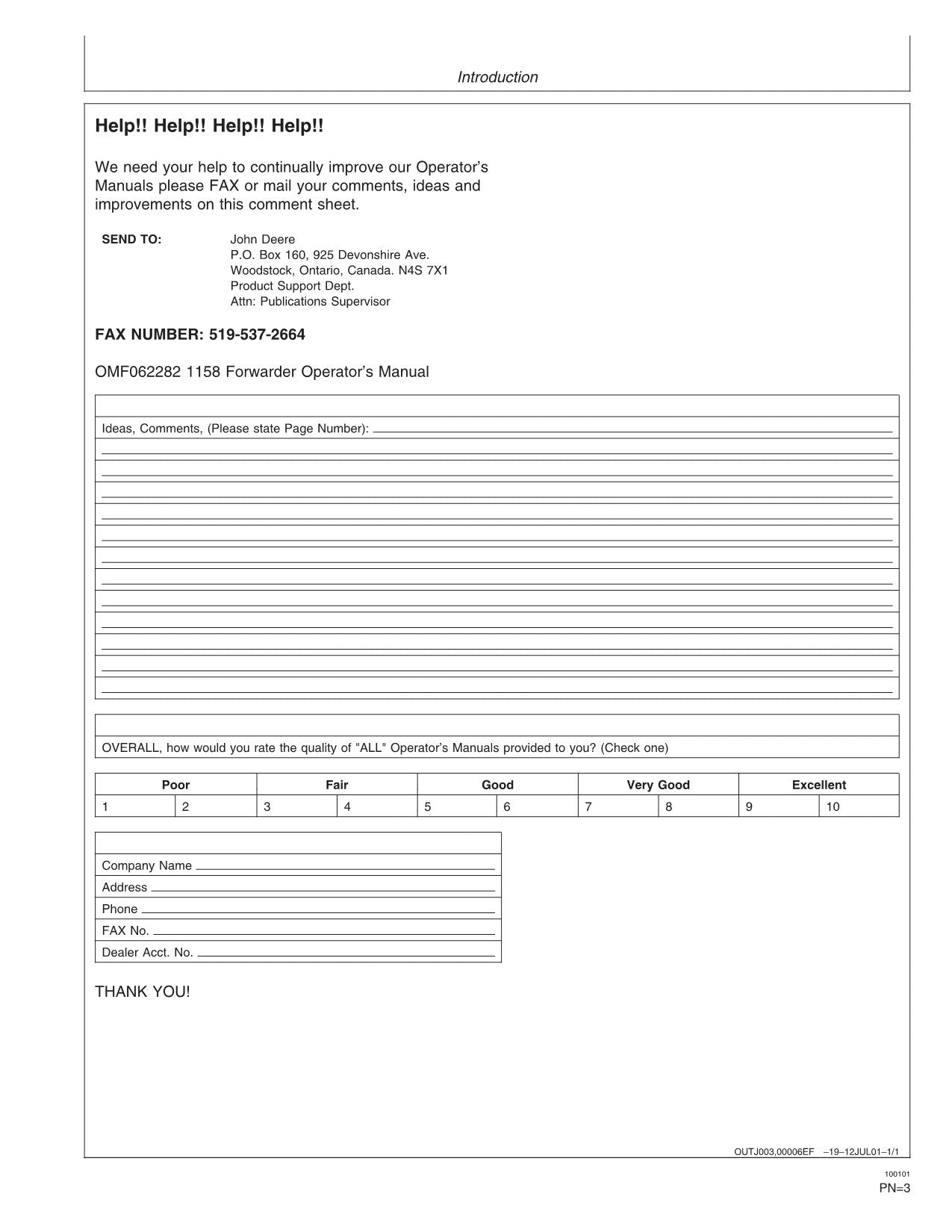 JOHN DEERE 1158 FORWARDER OPERATORS MANUAL