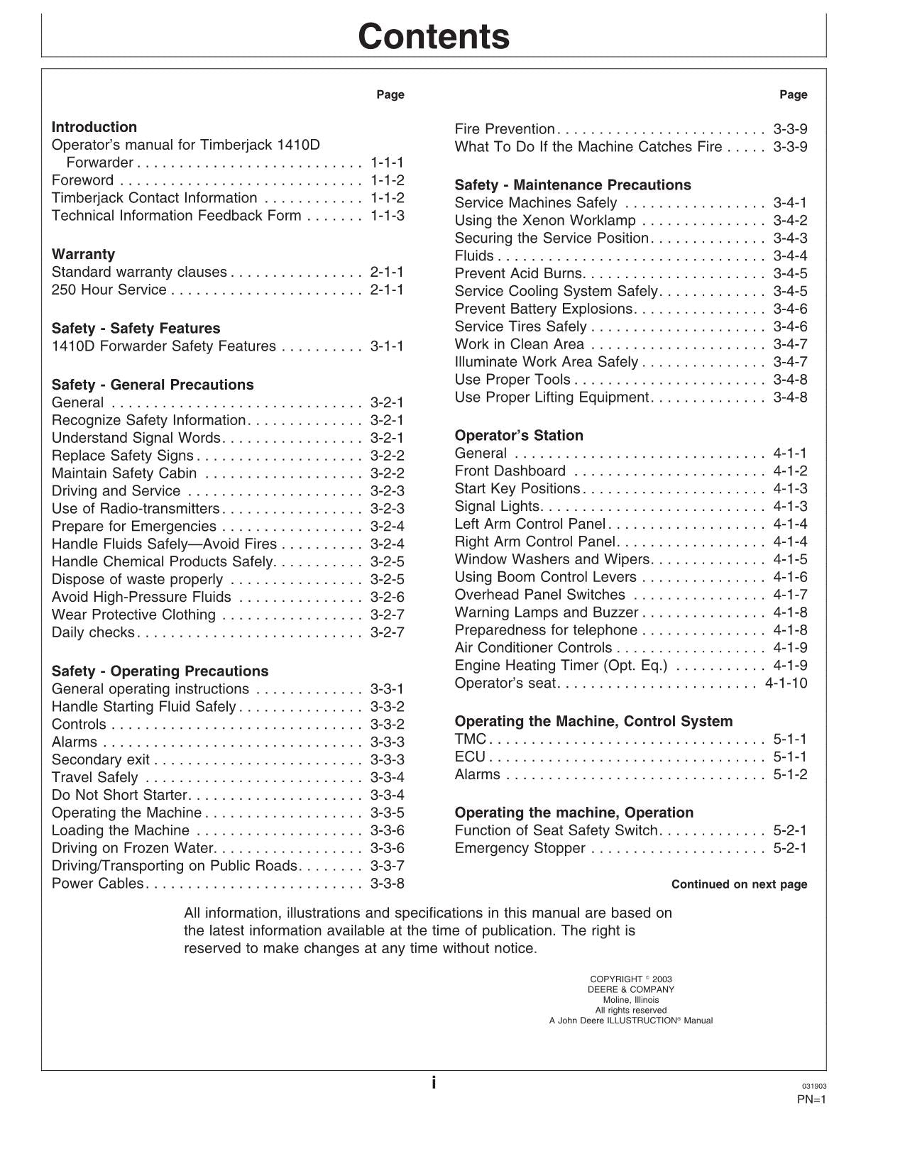 JOHN DEERE 1410D FORWARDER OPERATORS MANUAL #2