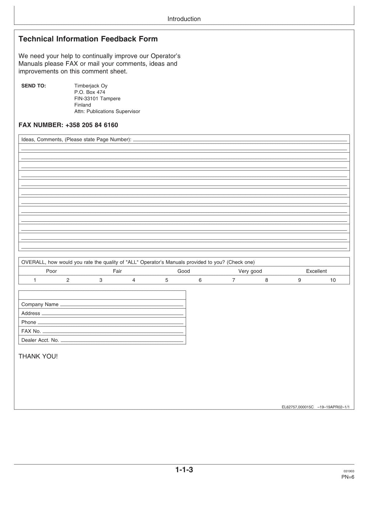 JOHN DEERE 1410D FORWARDER OPERATORS MANUAL #2