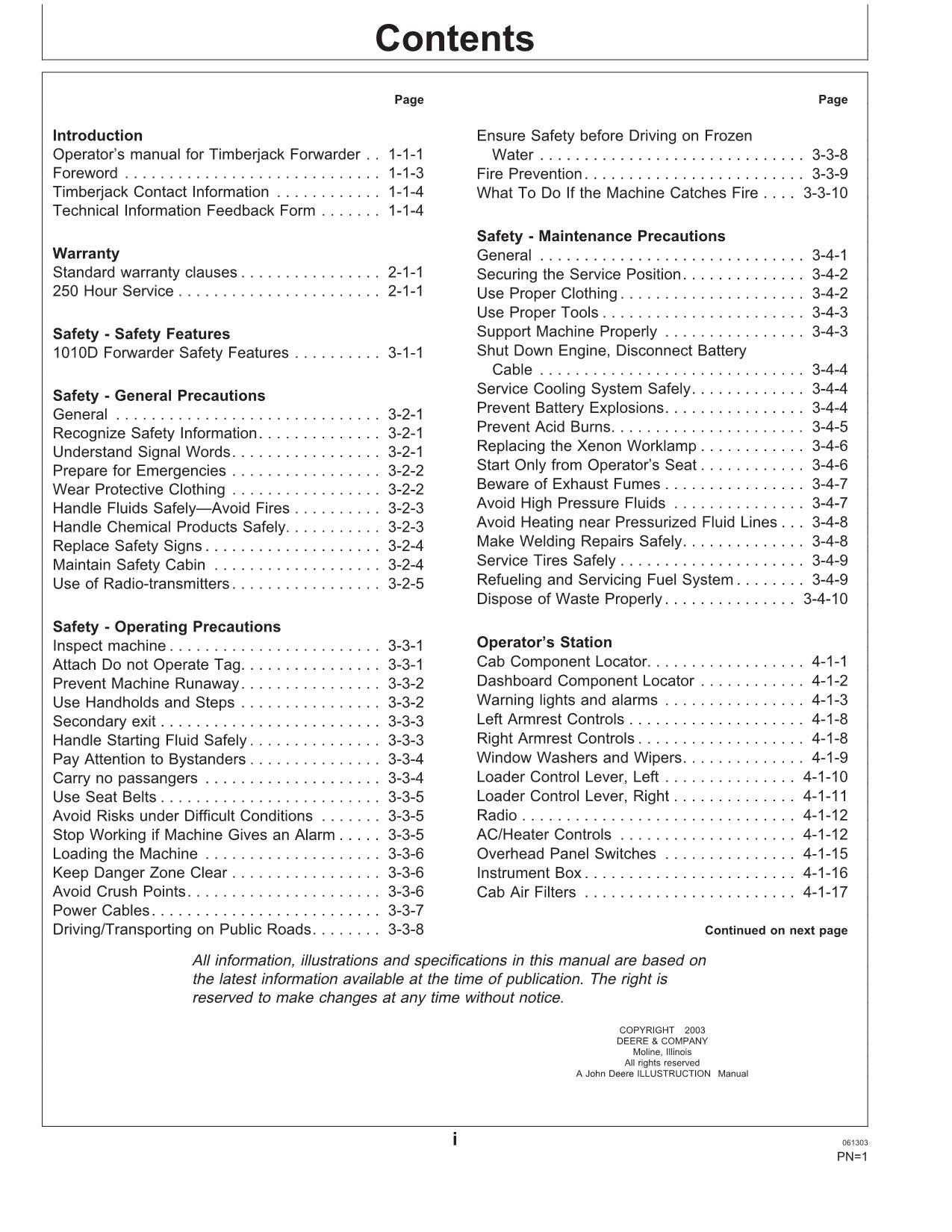 JOHN DEERE 1010D FORWARDER OPERATORS MANUAL #2