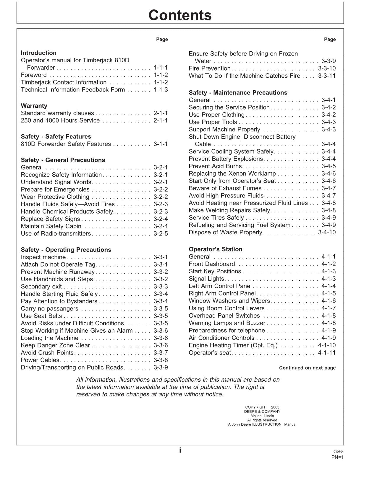 JOHN DEERE 810D FORWARDER OPERATORS MANUAL #2