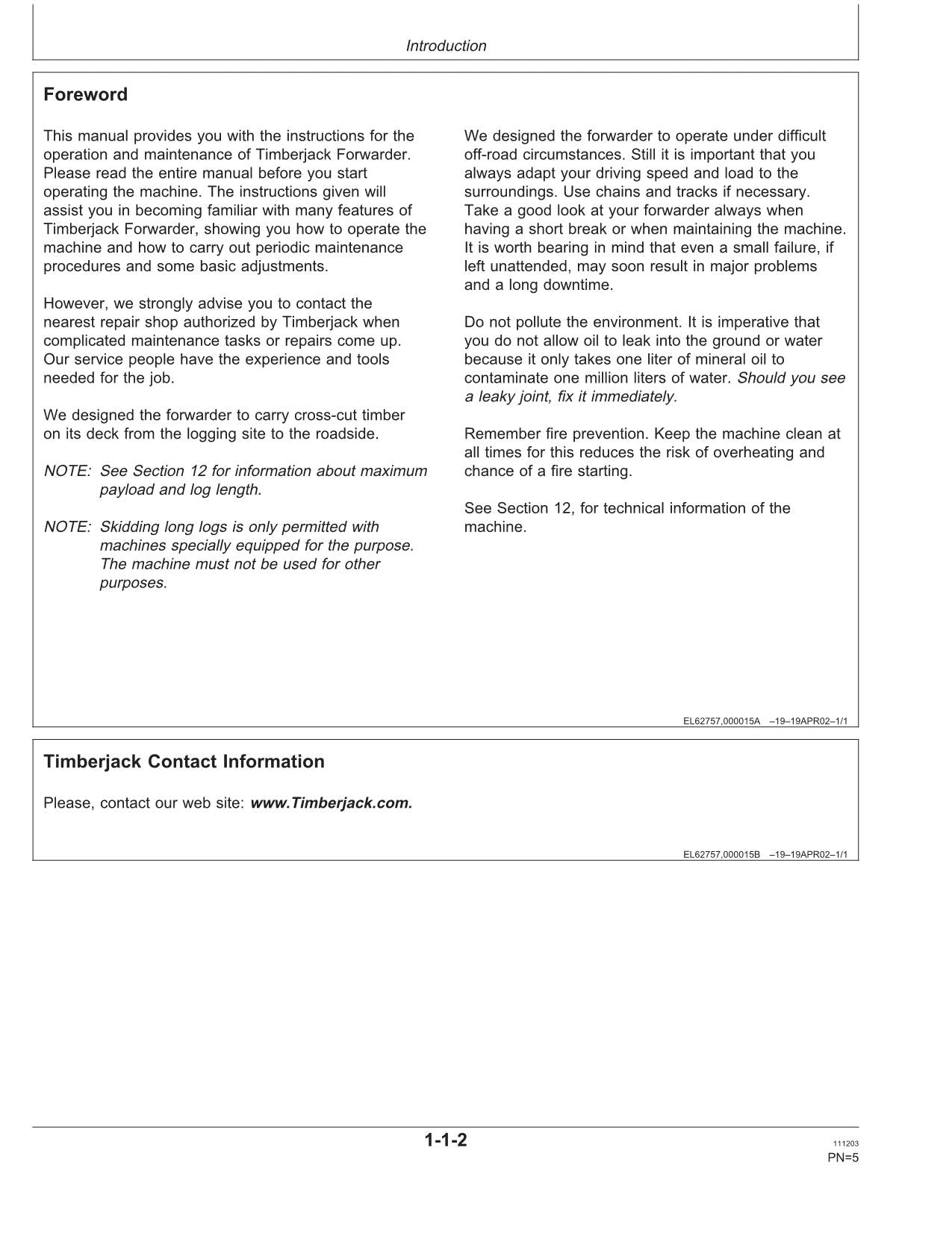 JOHN DEERE 1410D FORWARDER OPERATORS MANUAL #3