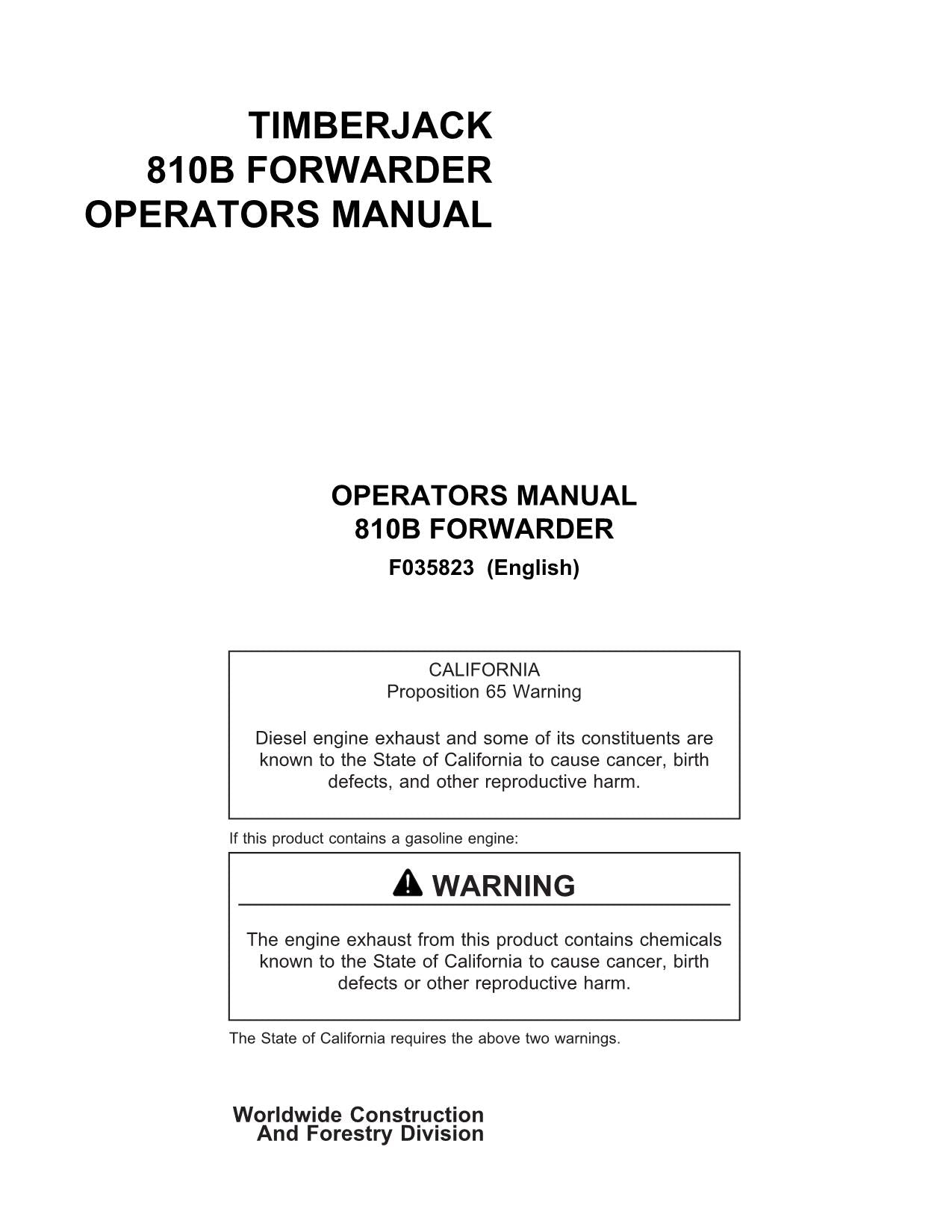 JOHN DEERE 810B FORWARDER BEDIENUNGSANLEITUNG 8100355-