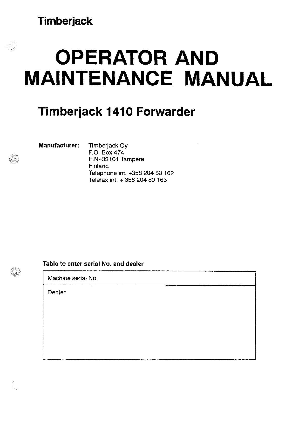 JOHN DEERE 1410 FORWARDER OPERATORS MANUAL #1