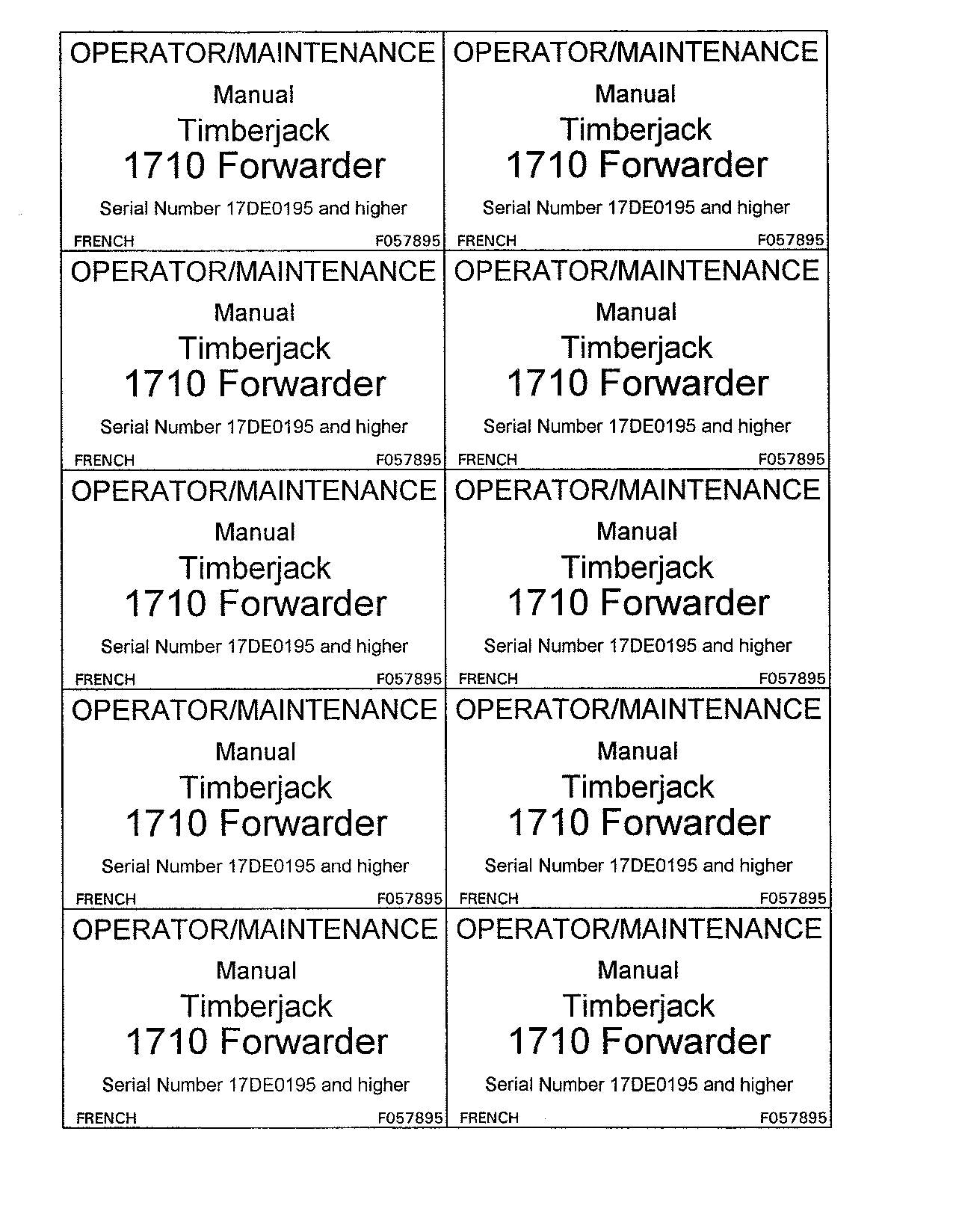 JOHN DEERE 1710 FORWARDER OPERATORS MANUAL #2