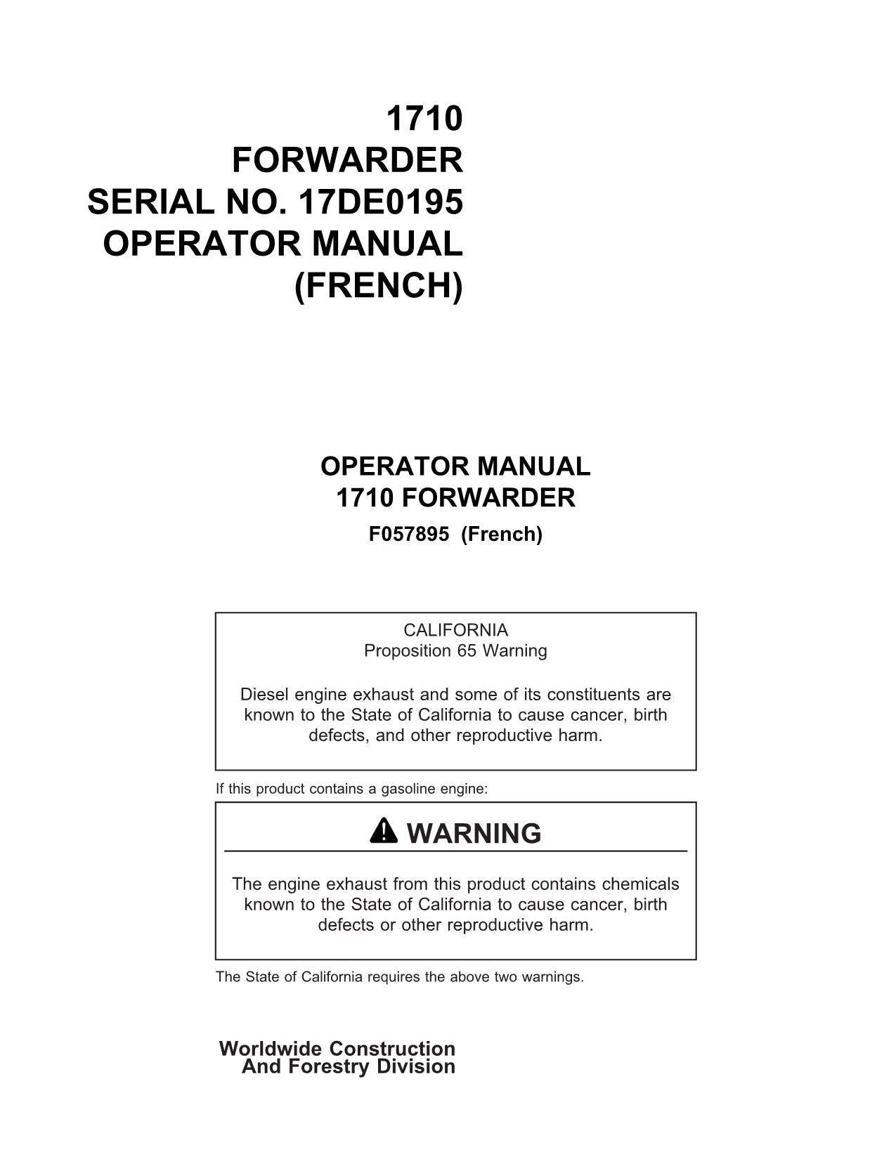 JOHN DEERE 1710 FORWARDER OPERATORS MANUAL #2