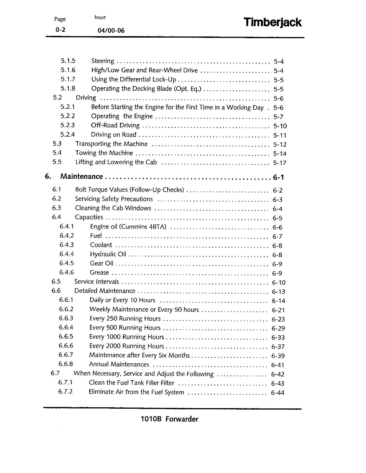 JOHN DEERE 1010B FORWARDER-BETRIEBSHANDBUCH Nr. 6